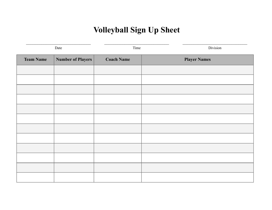 Example of Volleyball Signup Sheet Template