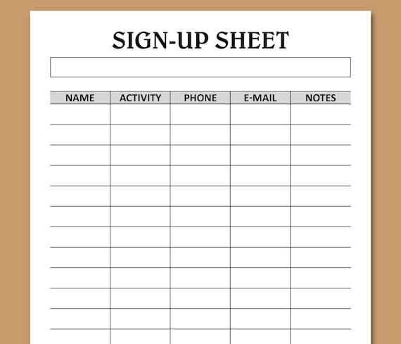 Example of Volunteer Sign up Worksheet Template