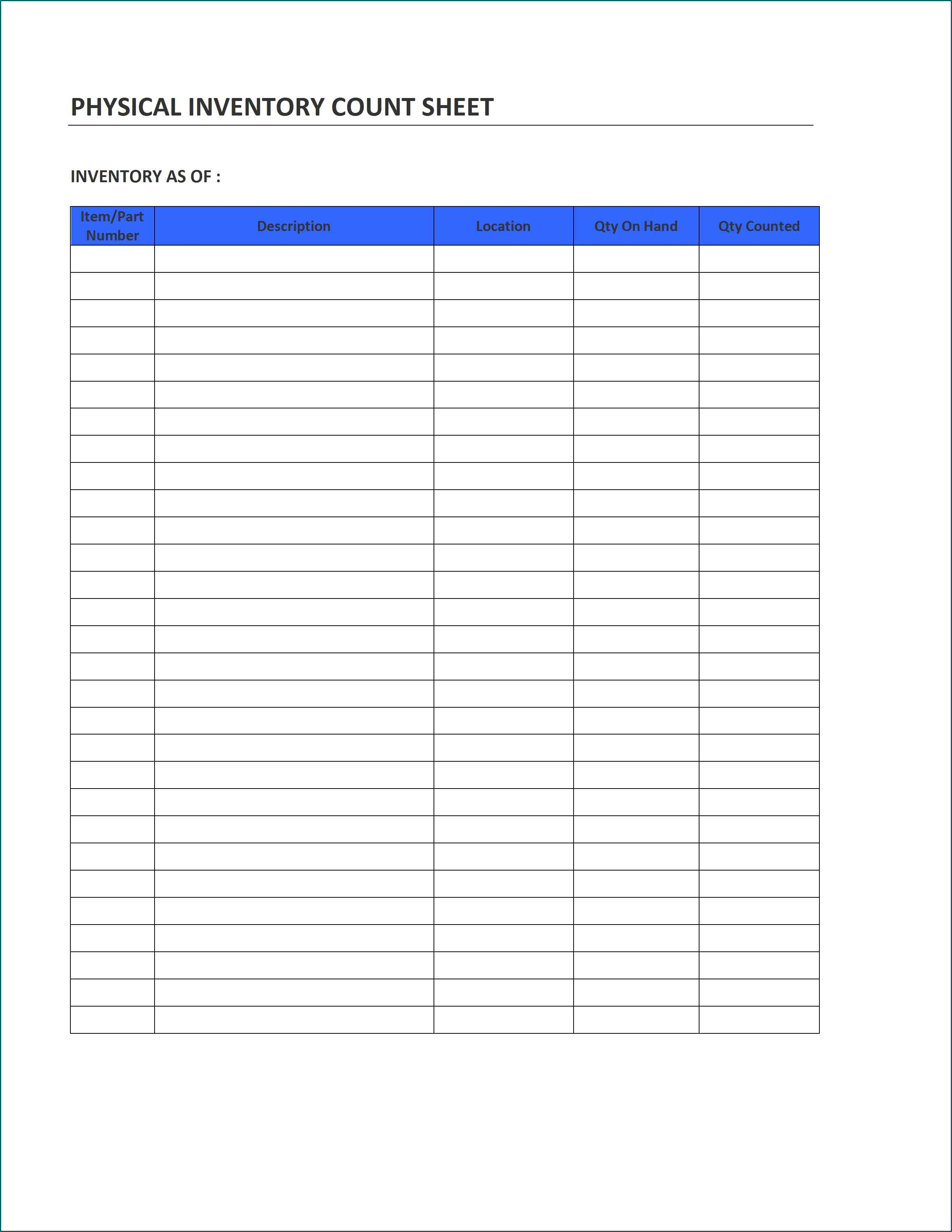 Example of Warehouse Inventory List Template
