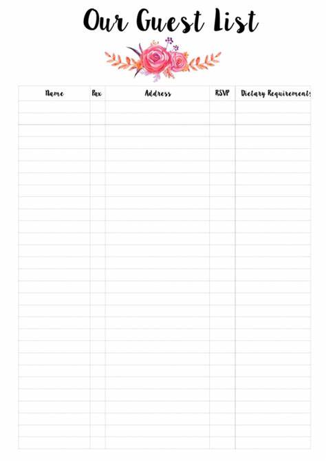 Example of Wedding Guest Sign in Sheet Template