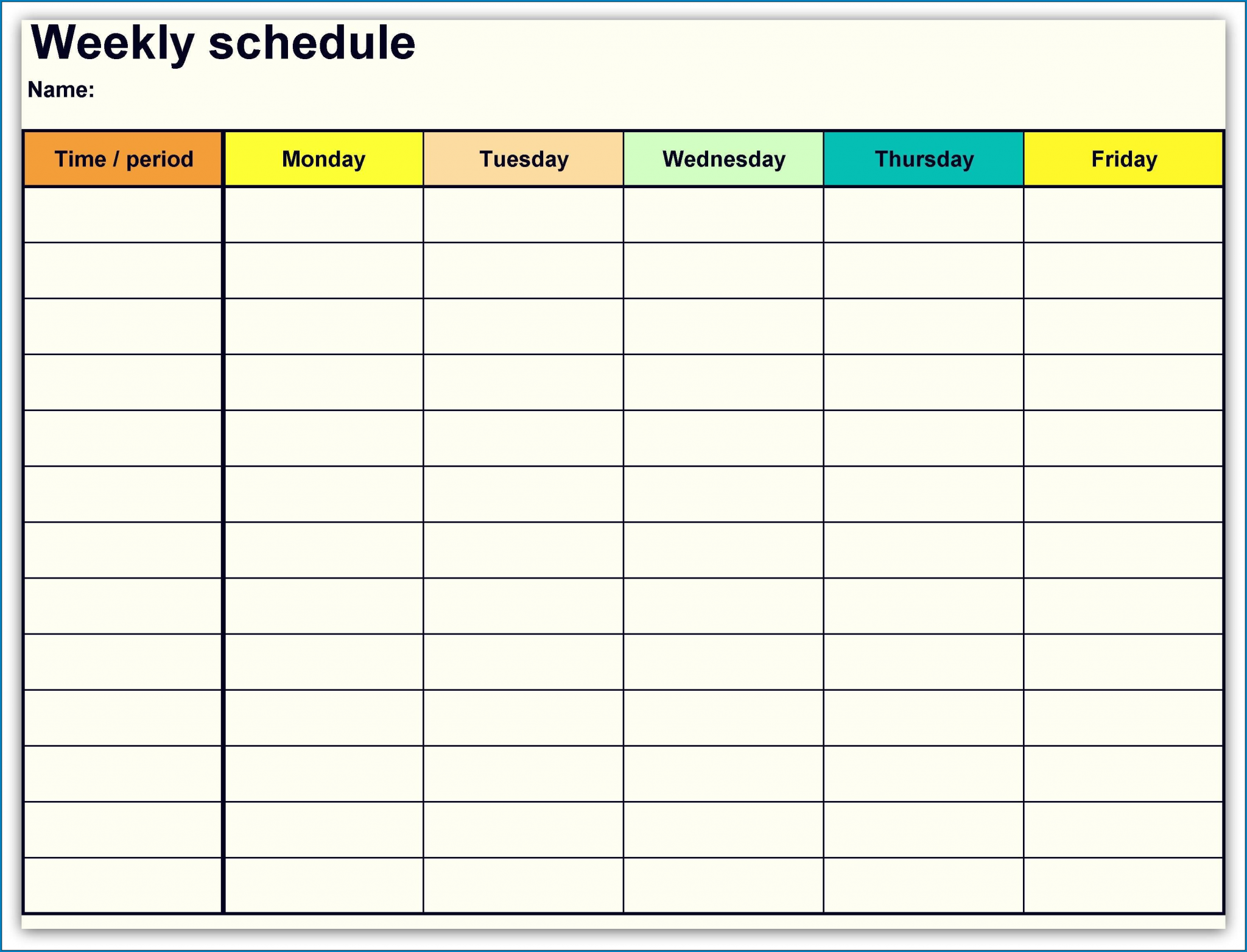 Example of Weekly Calendar Template