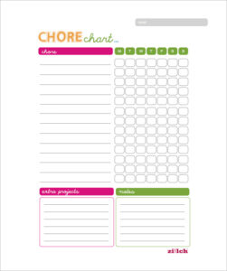 Example of Weekly Chore Chart Template