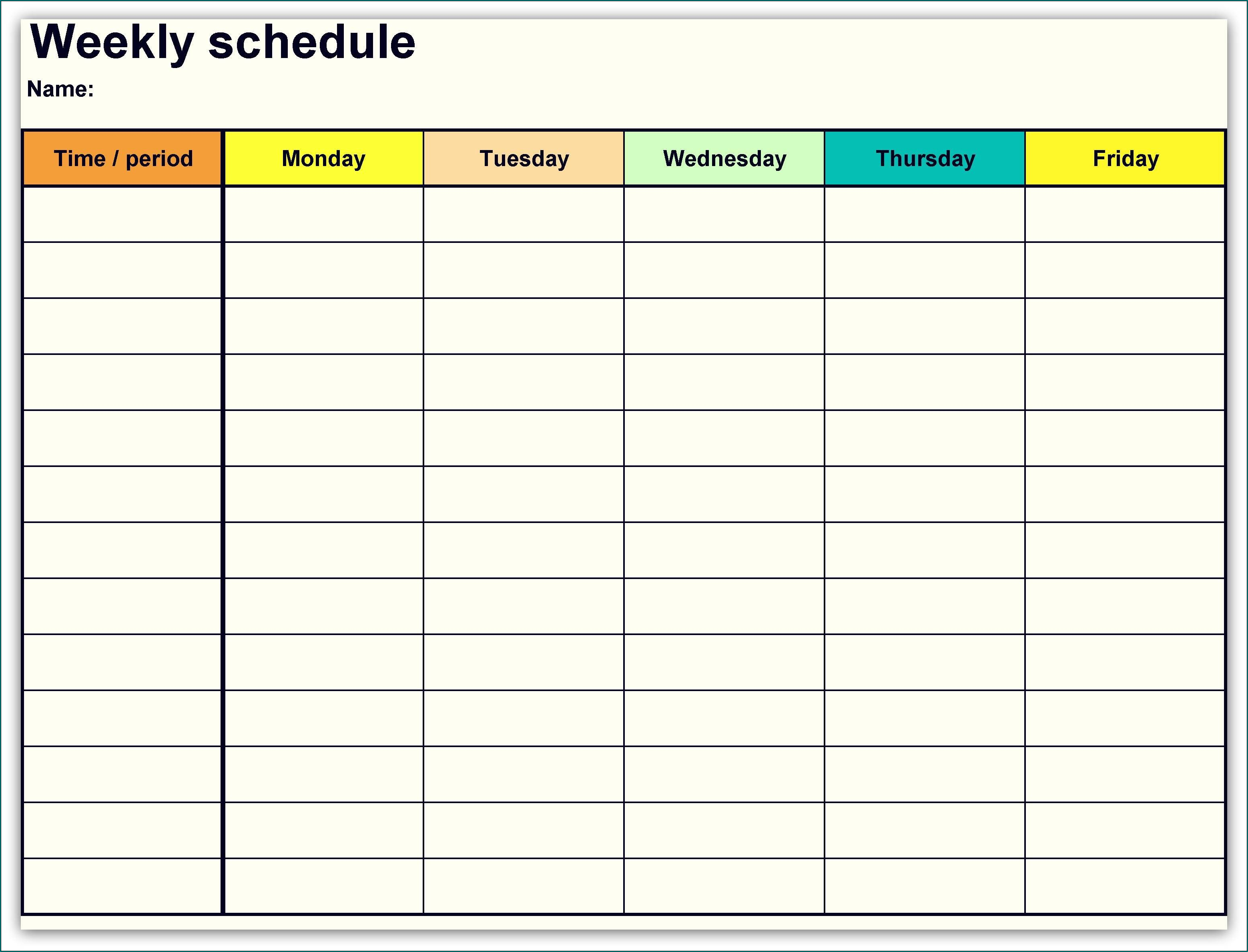 Example of Weekly Schedule Template