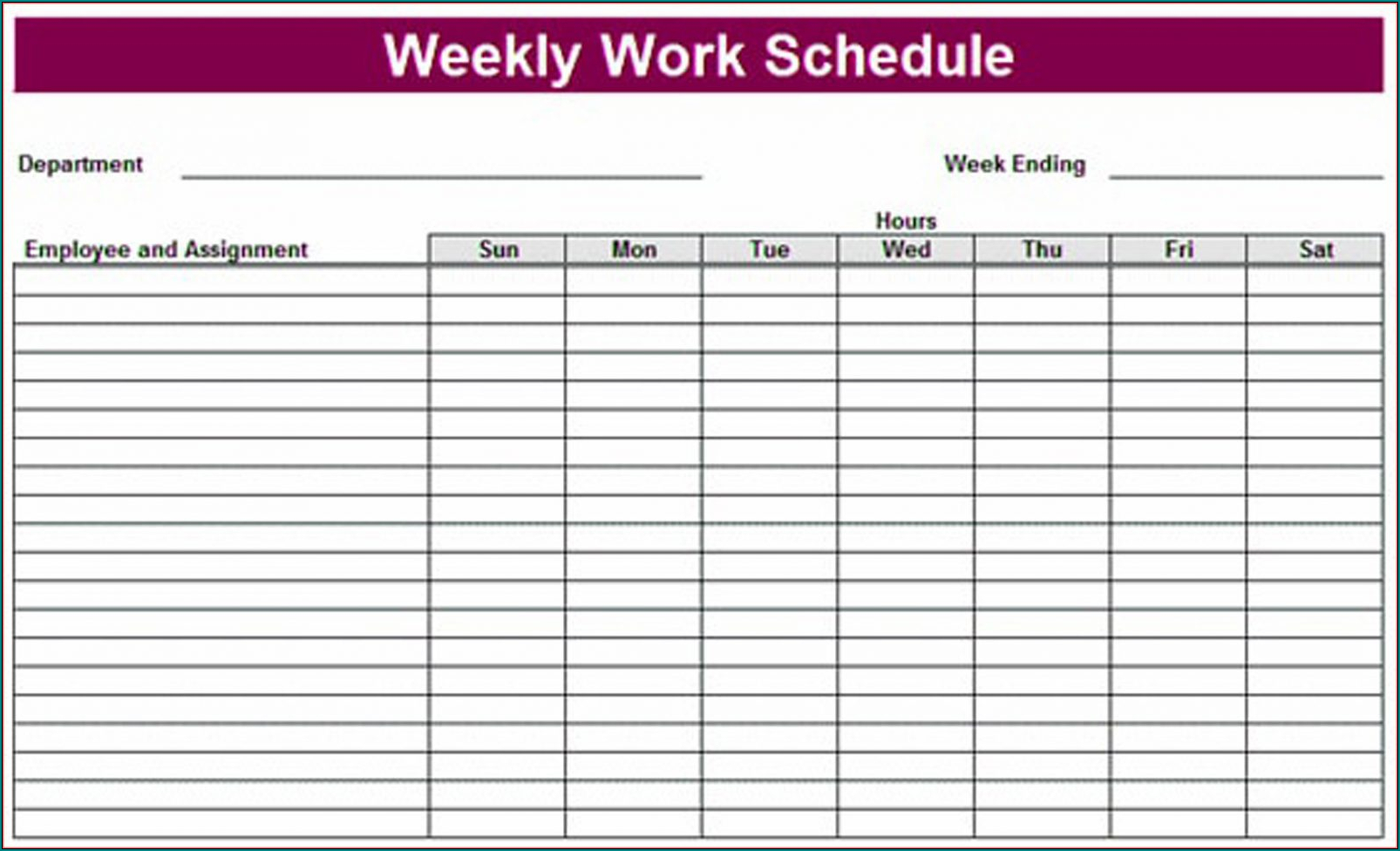 Example of Weekly Workout Schedule Template