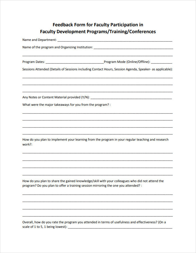 Faculty Participation Training Feedback Form