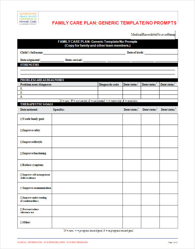 Family Care Plan Form