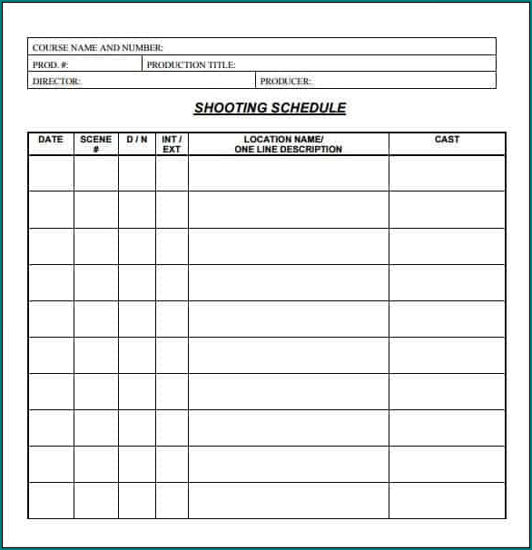 Filming Schedule Template Example