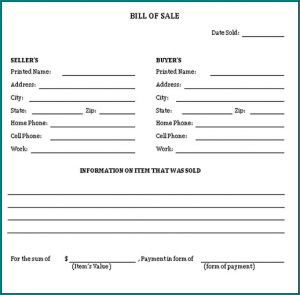 General Bill Of Sale Form Example