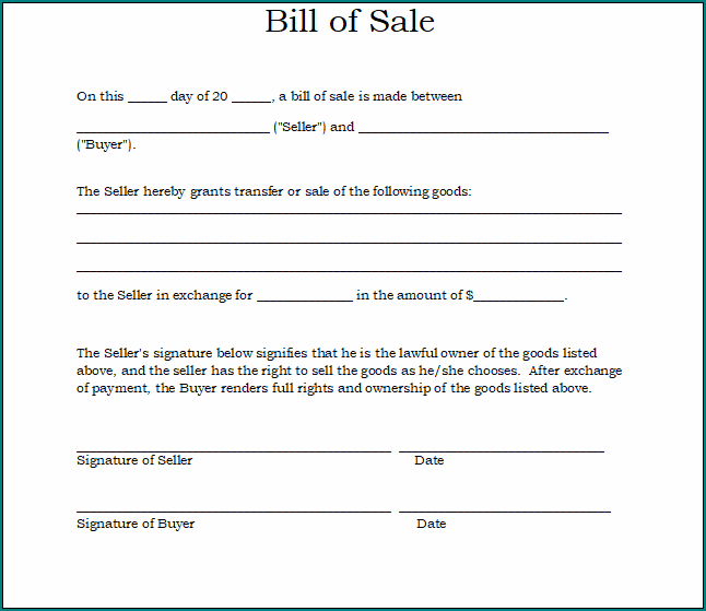Generic Bill Of Sale Form