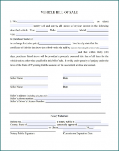 》Free Printable Generic Bill Of Sale Template