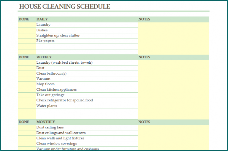 》Free Printable House Cleaning Schedule Template