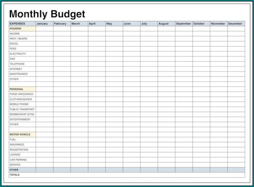 Household Budget Template Example