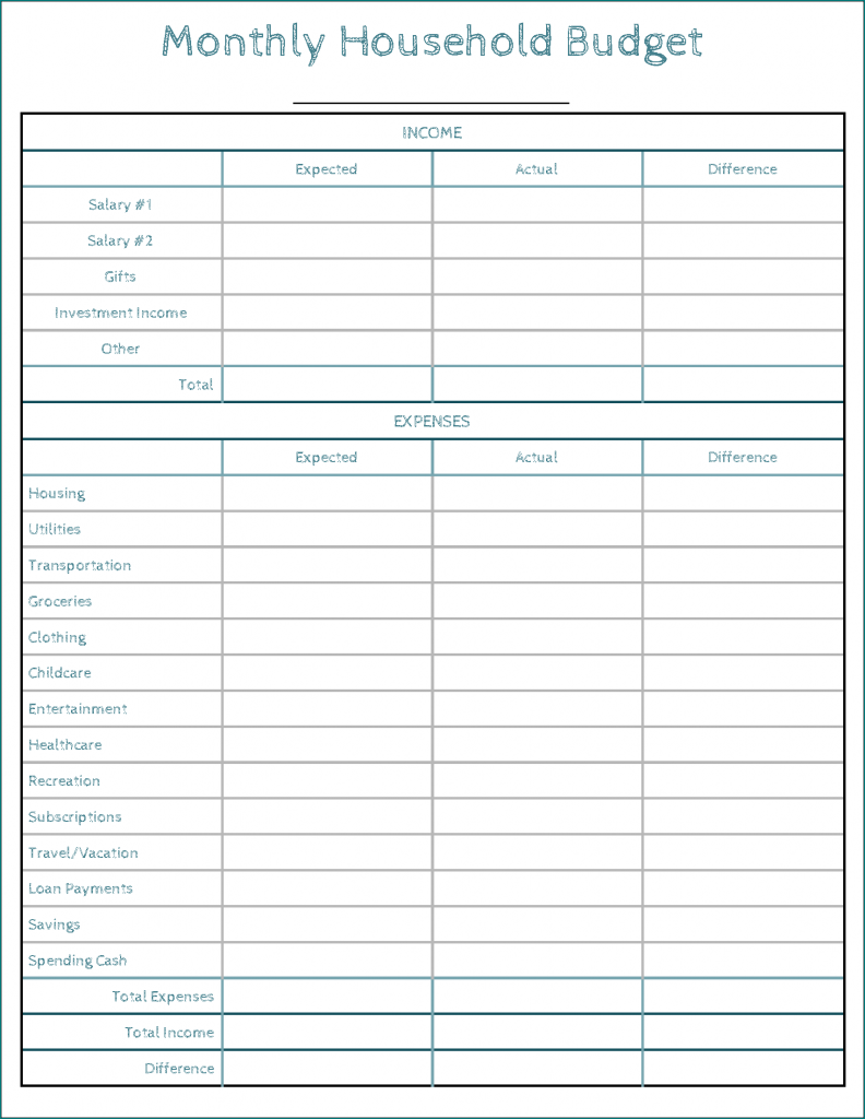 》Free Printable Household Budget Worksheet