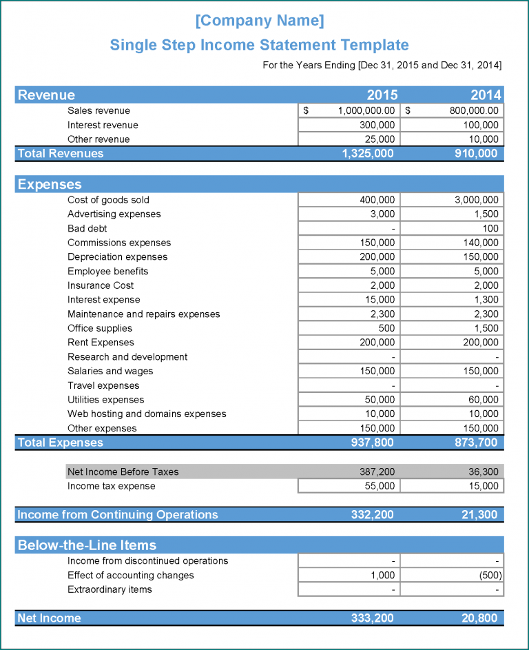 》Free Printable Income Statement Template