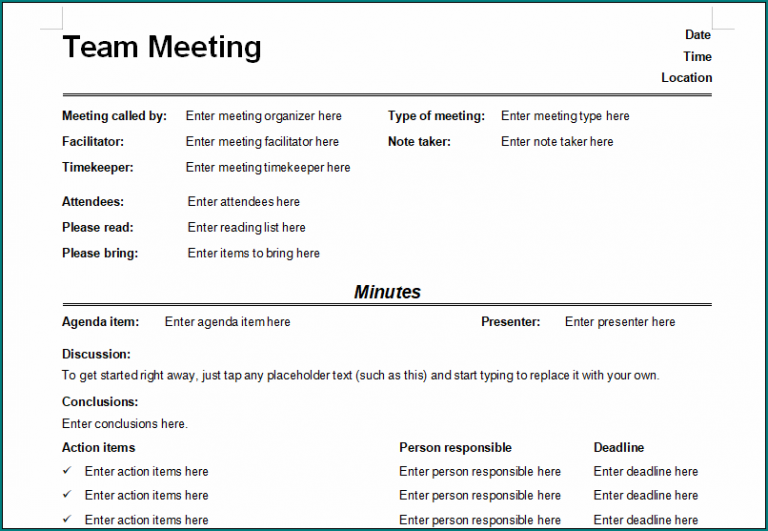 Informal Meeting Minutes Template 