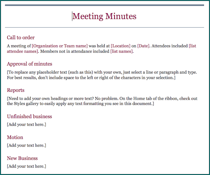 Informal Meeting Minutes Template Example
