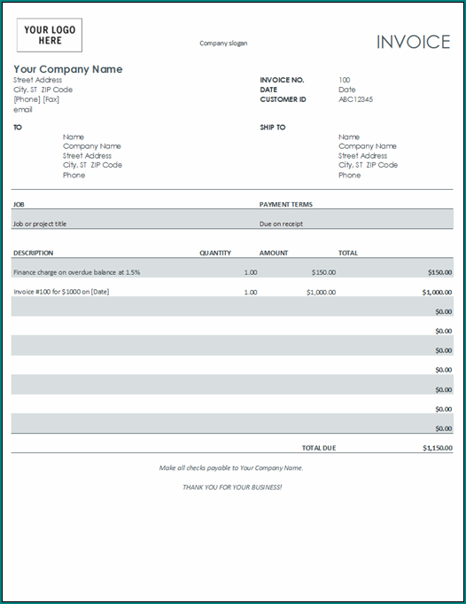 Invoice Template Excel Sample