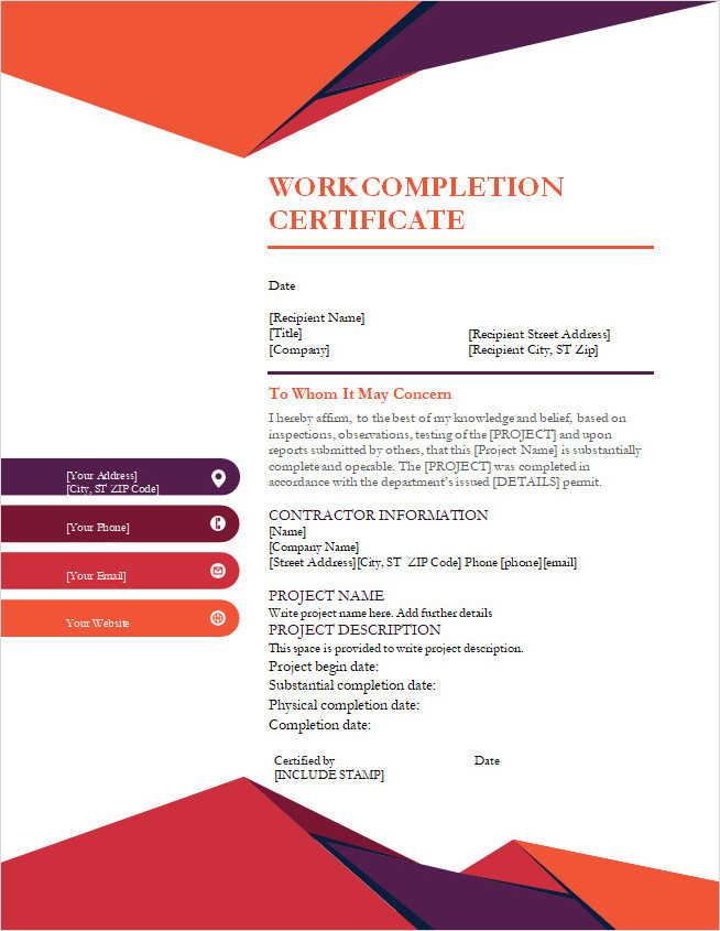 Job Completion Form Template Word