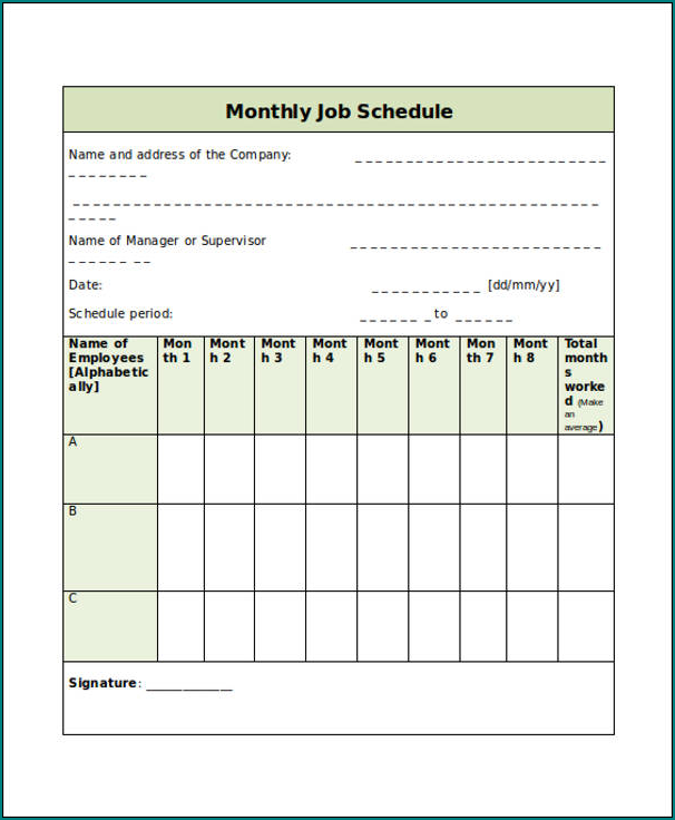 Job Schedule Template Sample