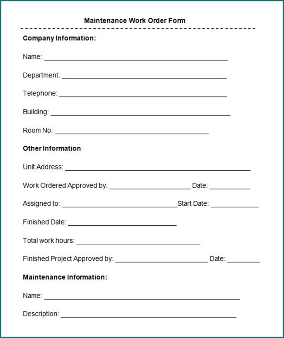 Maintenance Work Order Form Example