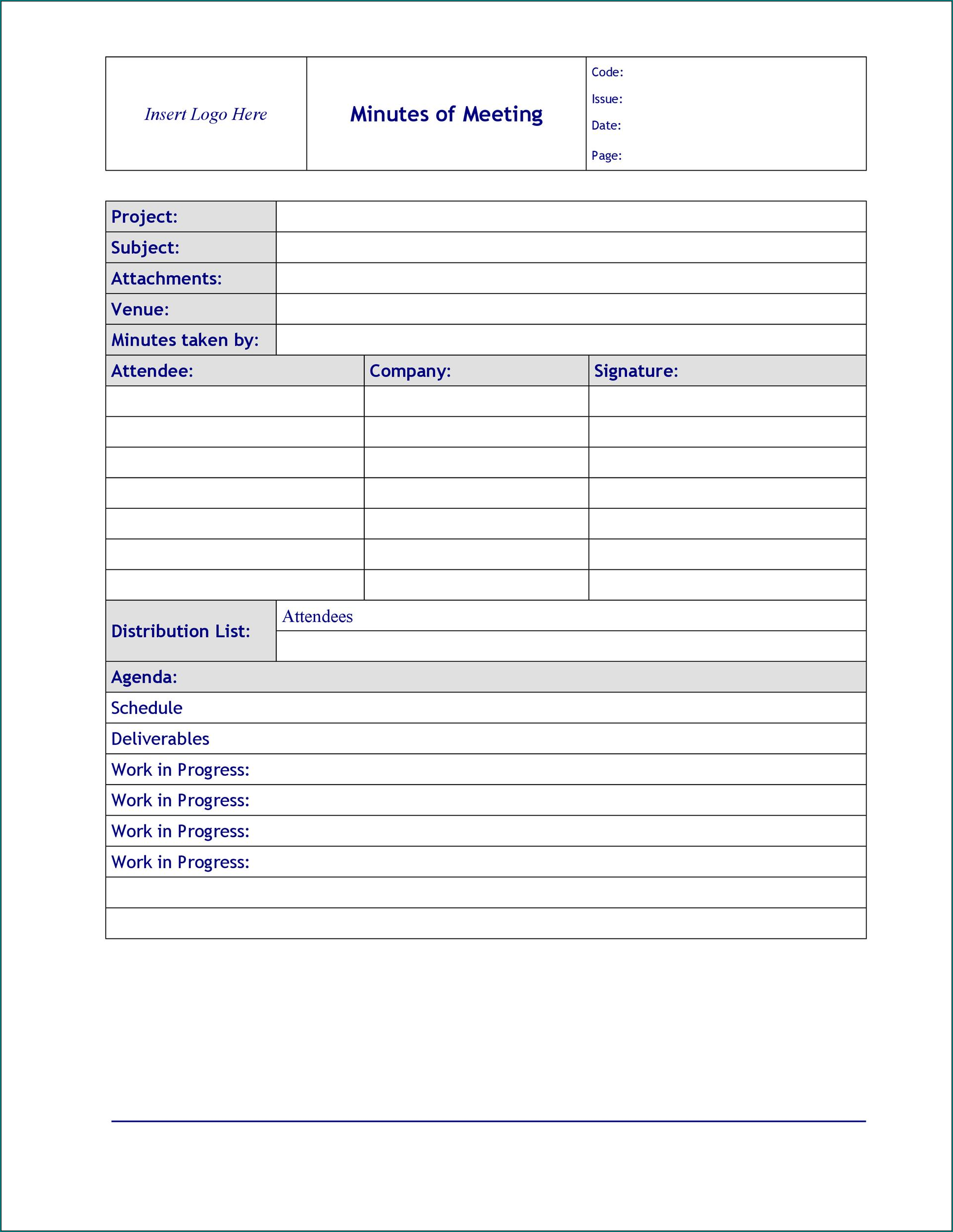 Meeting Minutes Template Word Example