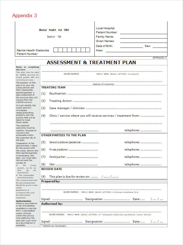 Mental Health Treatment Plan Template