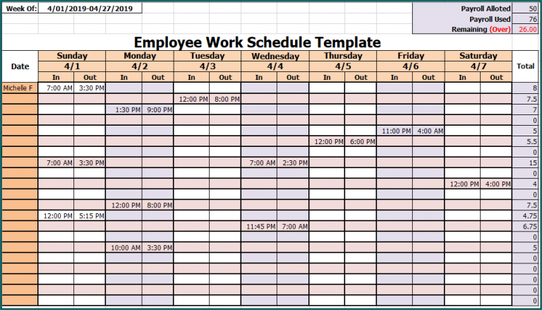 》Free Printable Monthly Employee Schedule Template Excel