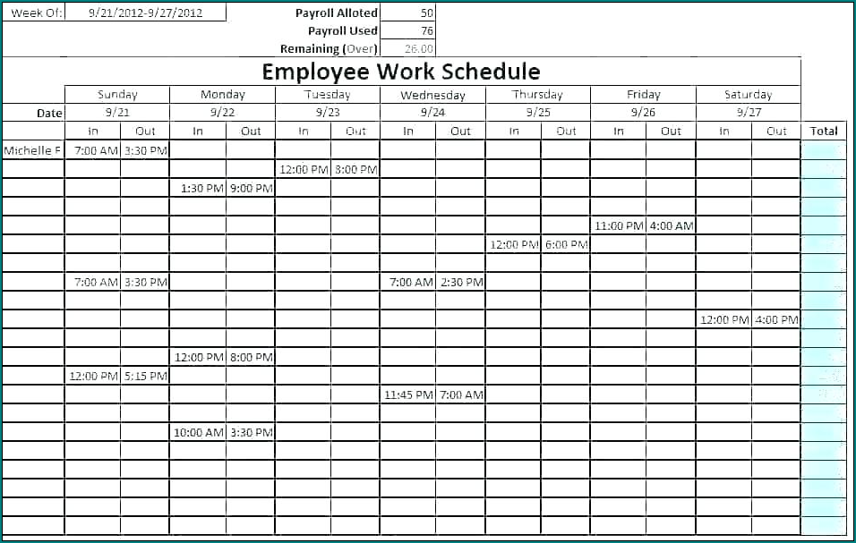 Monthly Work Schedule Template Example