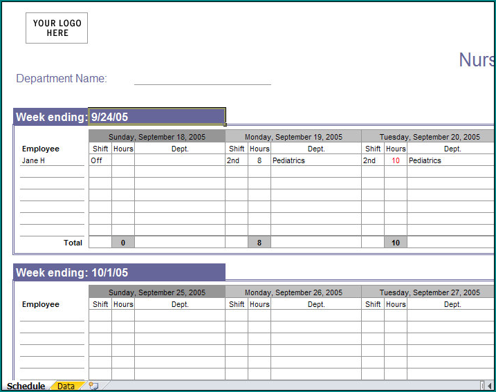 Nurse Schedule Template Sample