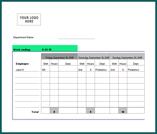 Nursing Schedule Template Example