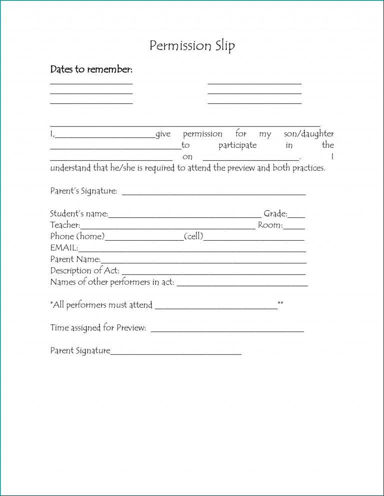 》Free Printable Parent Permission Slip