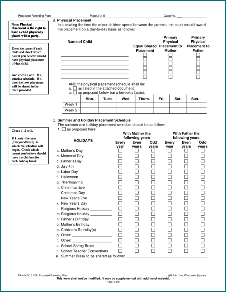 Parenting Schedule Template Example
