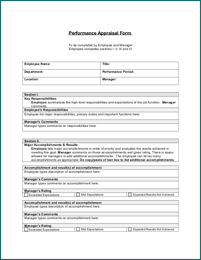 Performance Appraisal Form Example