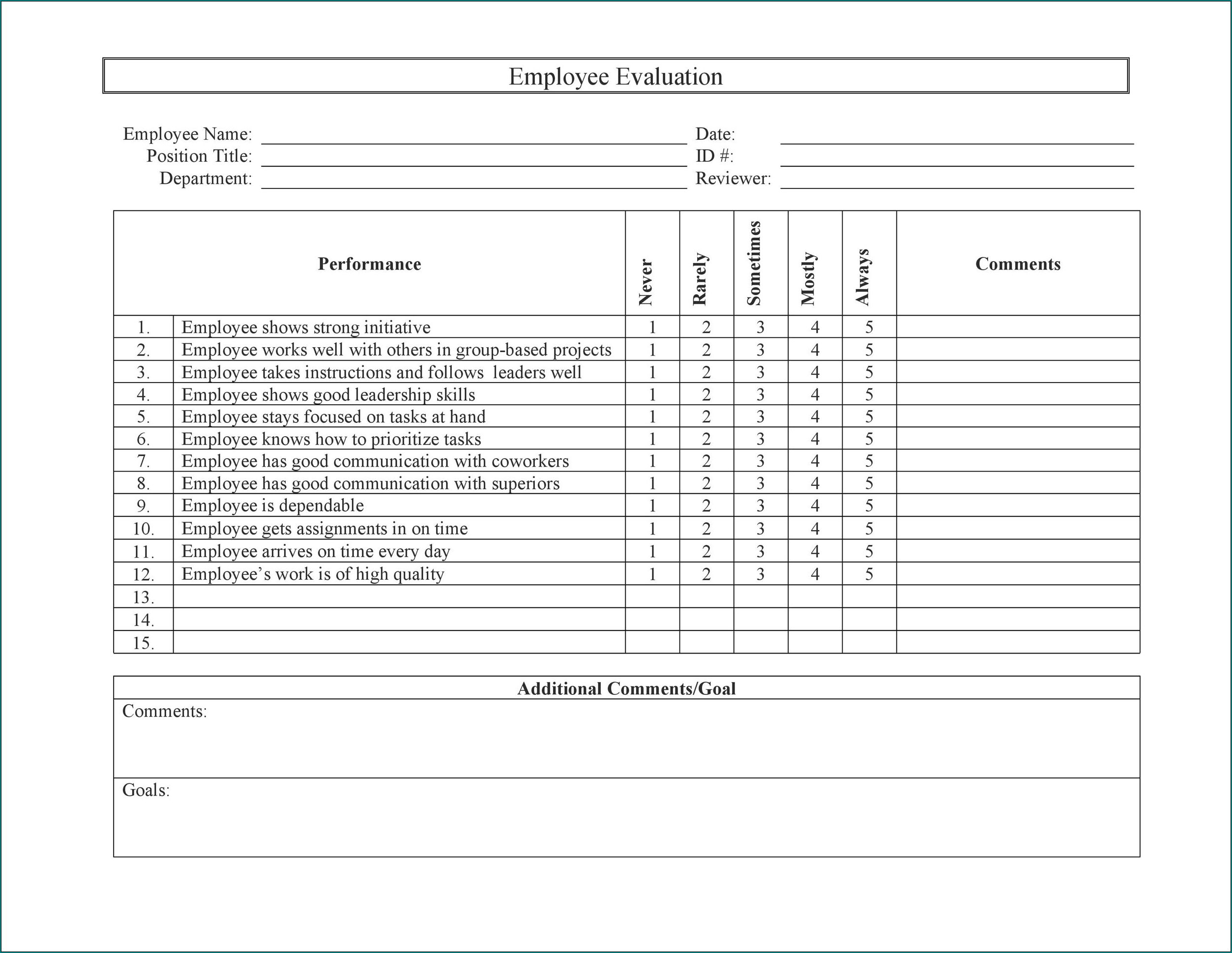 Performance Evaluation Form Example