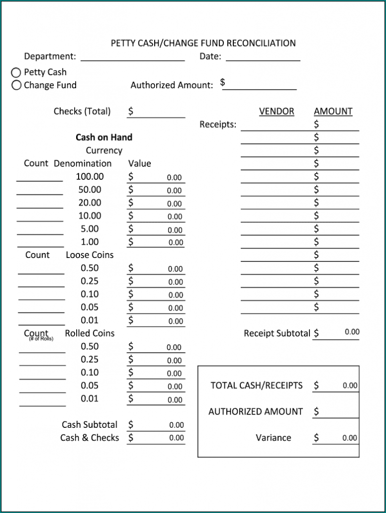 》Free Printable Petty Cash Reconciliation Form