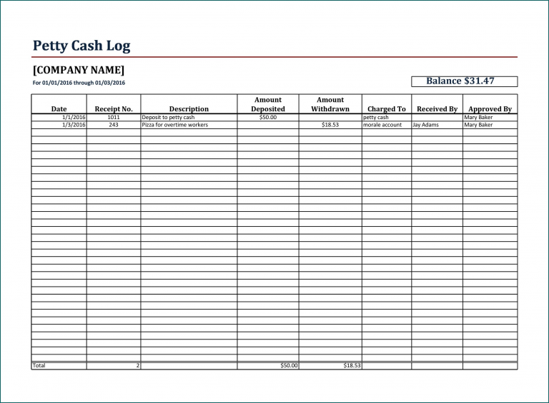 》Free Printable Petty Cash Template Excel