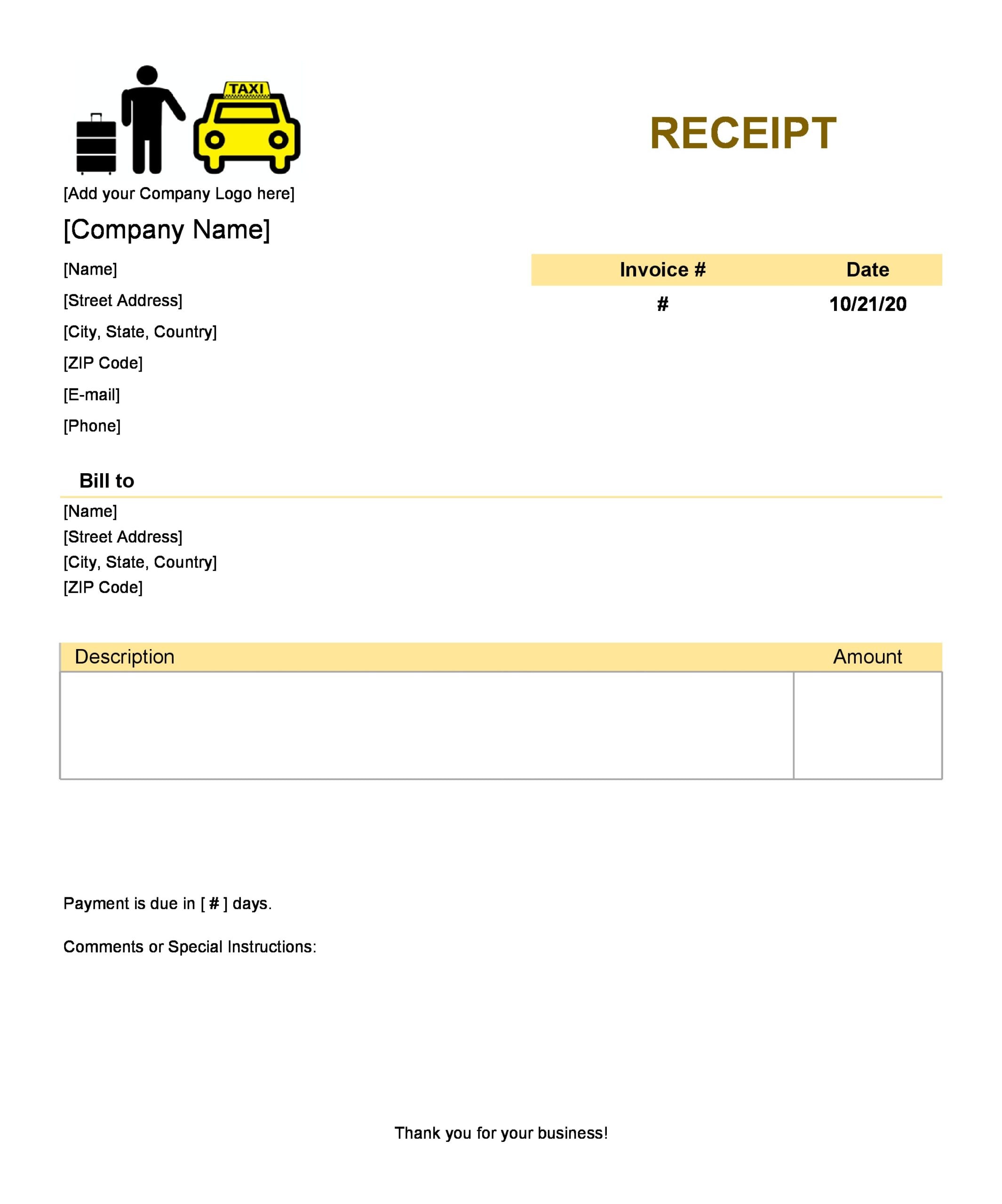 Printable Taxi Receipt Template Sample