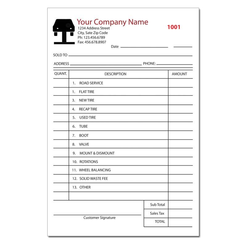 Printable Tire Receipt Template Example