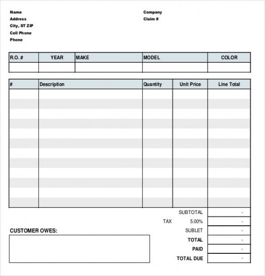 Printable Tire Receipt Template Sample