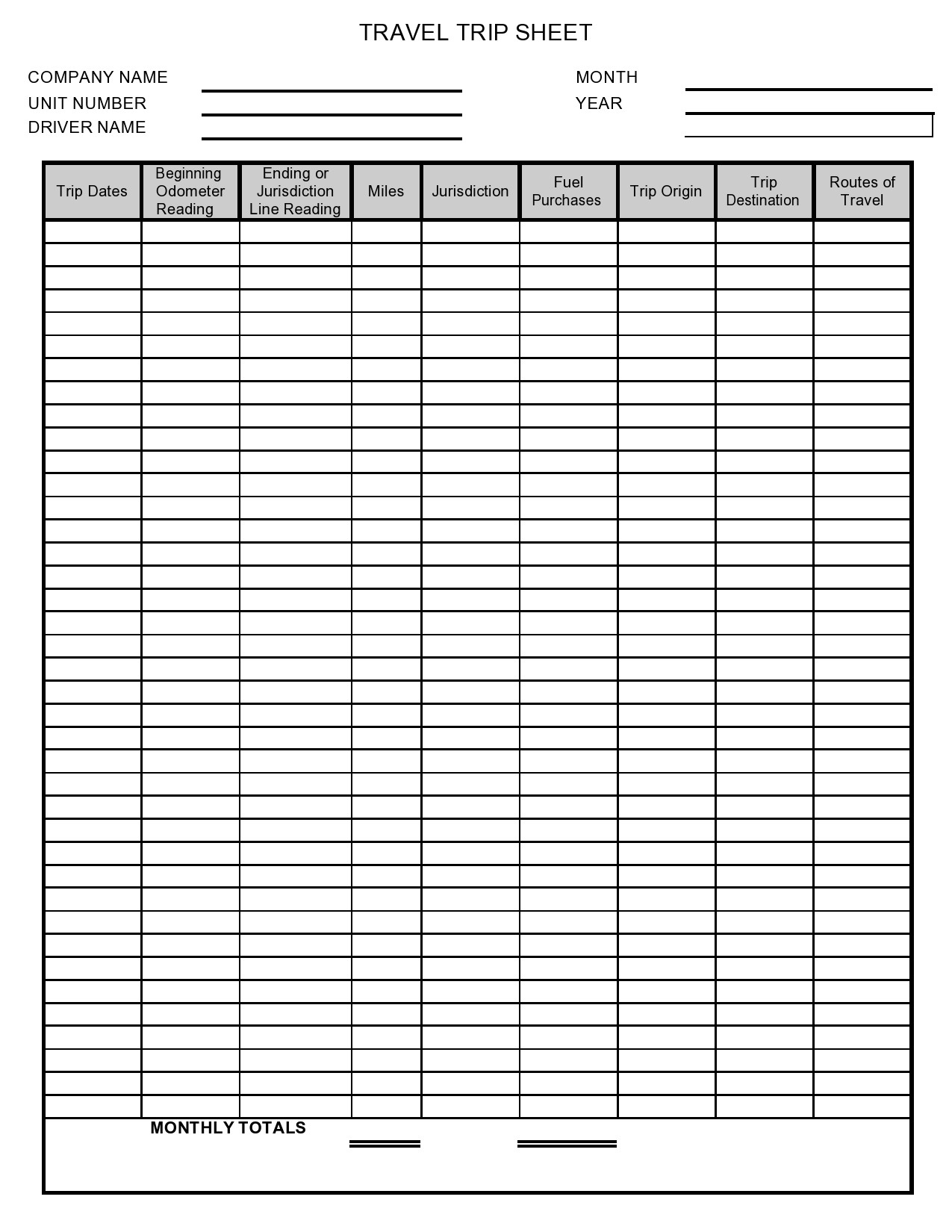 Printable Travel Log Template