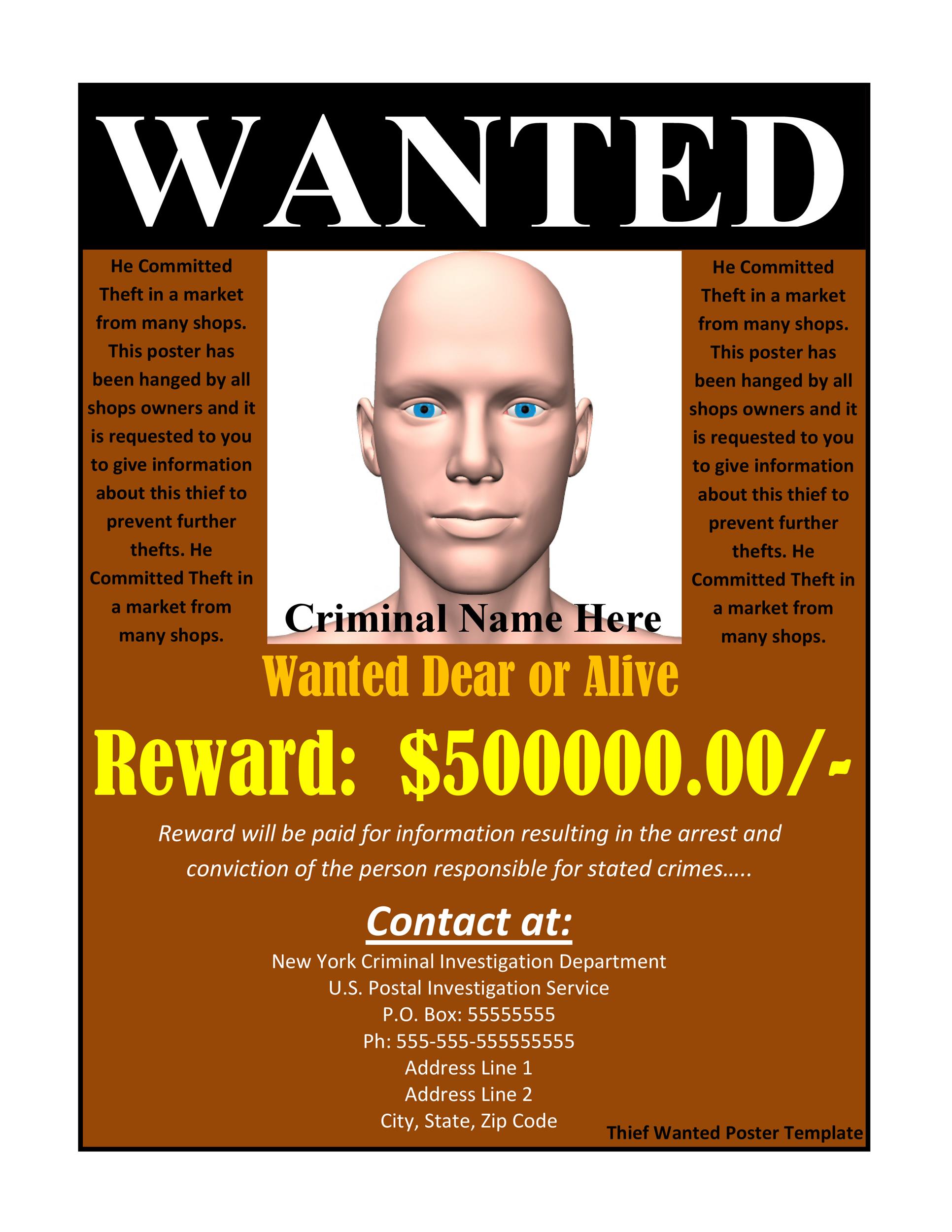 Printable Wanted Poster Template Sample