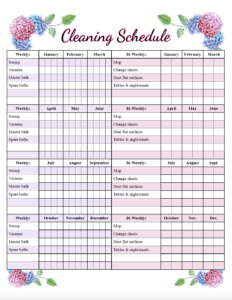 Printable Weekly Cleaning Chart Template Sample