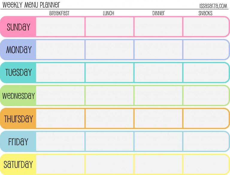 Printable Weekly Food Chart Template Example Bogiolo