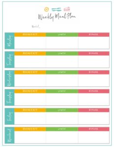 Printable Weekly Food Chart Template Sample