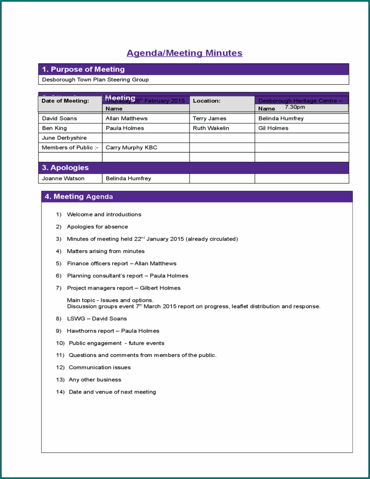 Project Meeting Minutes Template Example