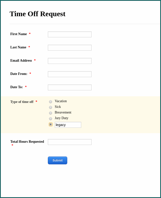 Request For Time Off Form Example