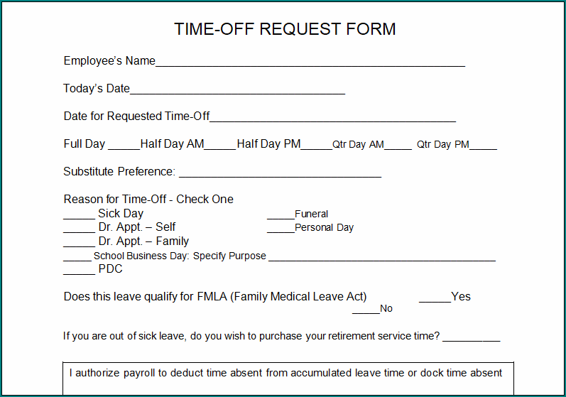 Request For Time Off Form