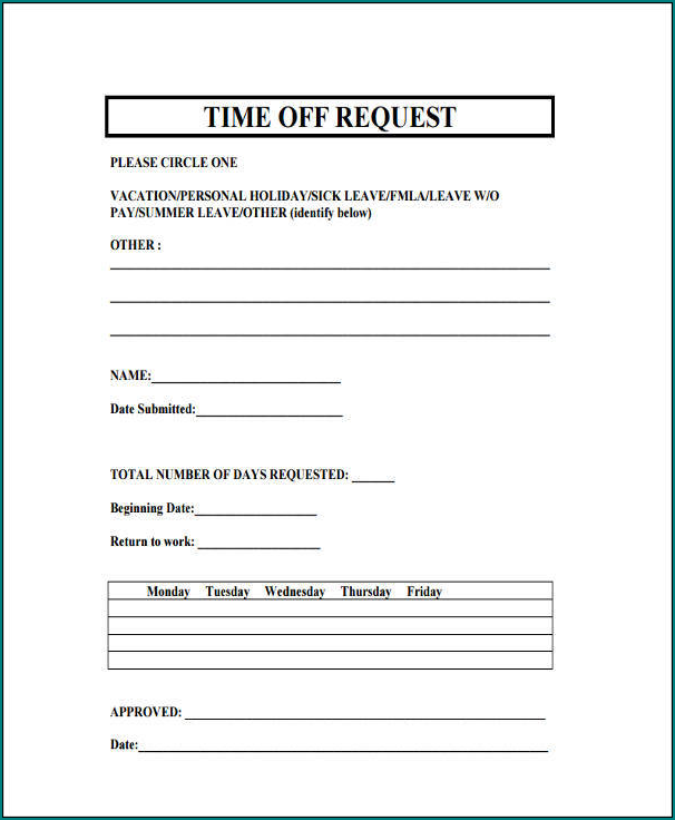 Request Time Off Form Sample