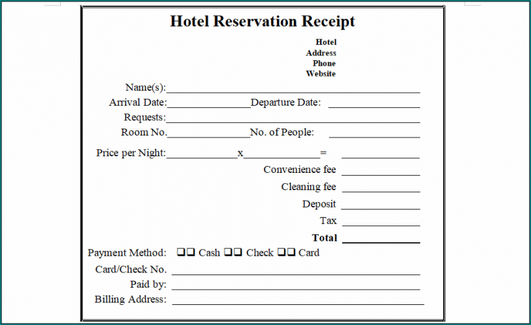 》Free Printable Reservation Receipt Template