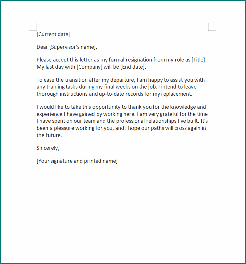 Resignation Letter Template